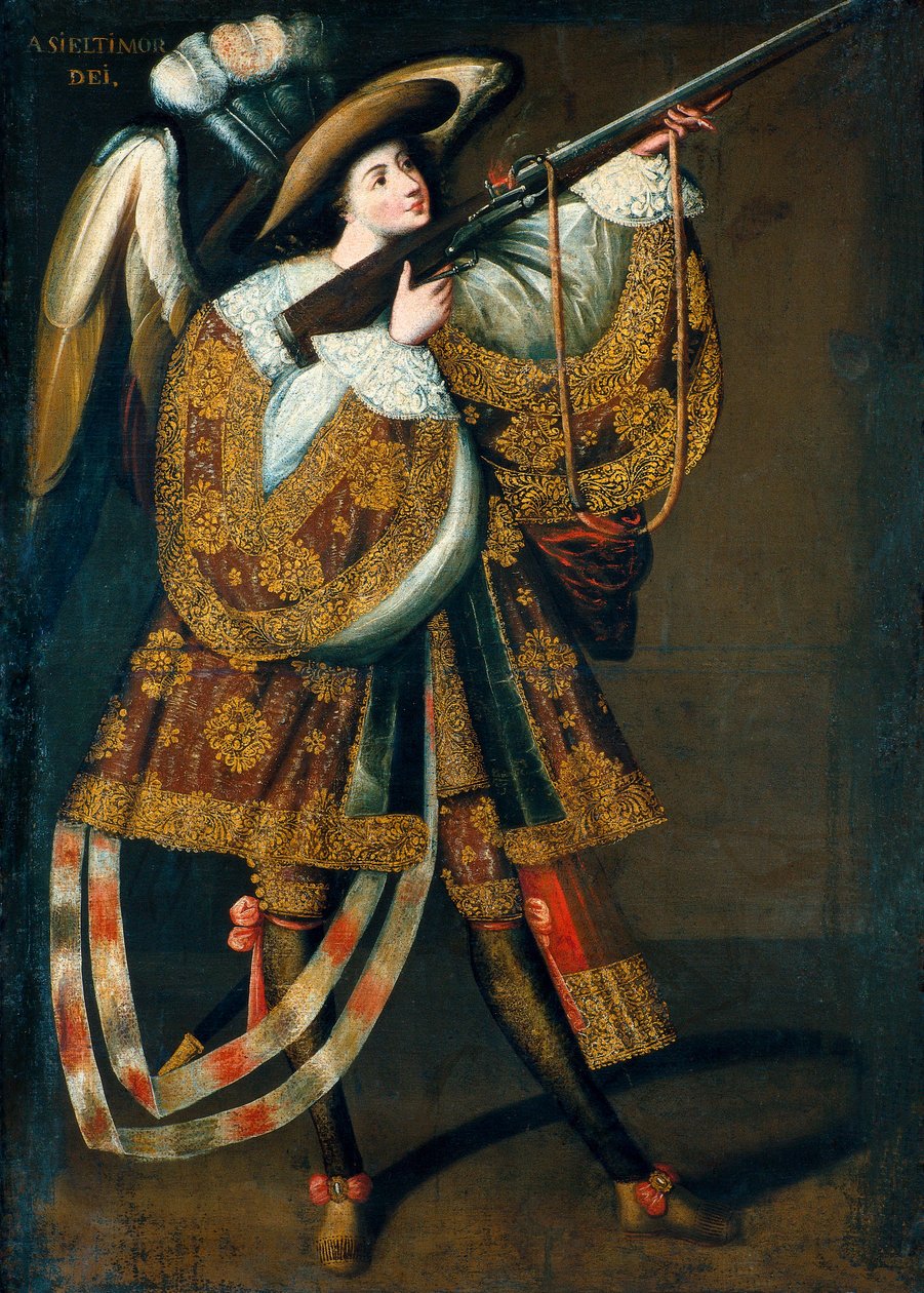 Arquebusier天使，是卡拉马卡（Calamarca）大师绘画系列的一部分 作者 卡拉马卡大师