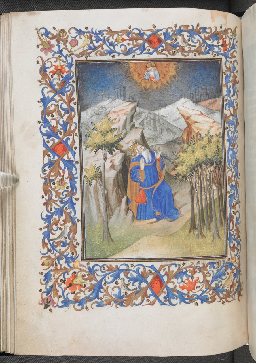 大卫在祈祷，安茹小时，埃格顿 1070，f.44v（牛皮纸） 作者 埃格顿大师
