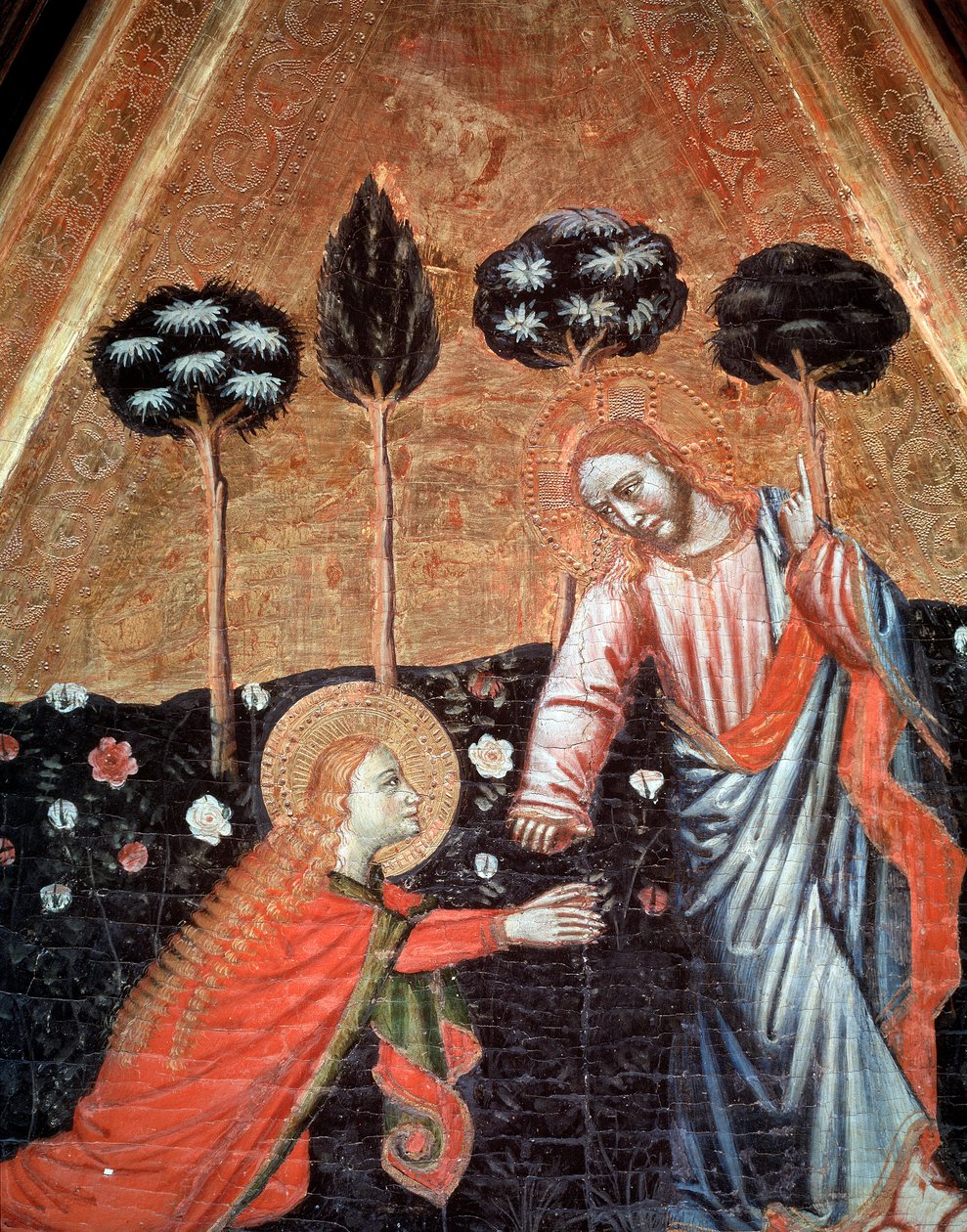 Noli me tangere (Ne me pas touche) Detail du triptych de saint Vincent de Estopinan del Castillo (埃斯托皮南德尔卡斯蒂略圣文森特三联画) Painting du maitre de Estopanya (埃斯托皮南大师的绘画) 1350-1370 巴塞罗那，博物馆国家级 作者 埃斯托皮尼亚的大师