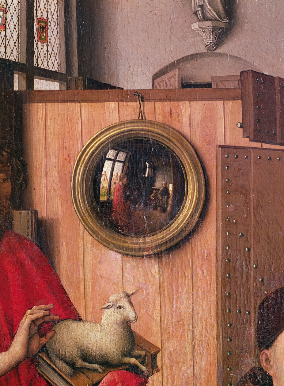 来自Werl Altarpiece的施洗者圣约翰和捐赠者Heinrich Von Werl，镜子的细节，c.1438（另见36923） 作者 弗莱玛勒大师