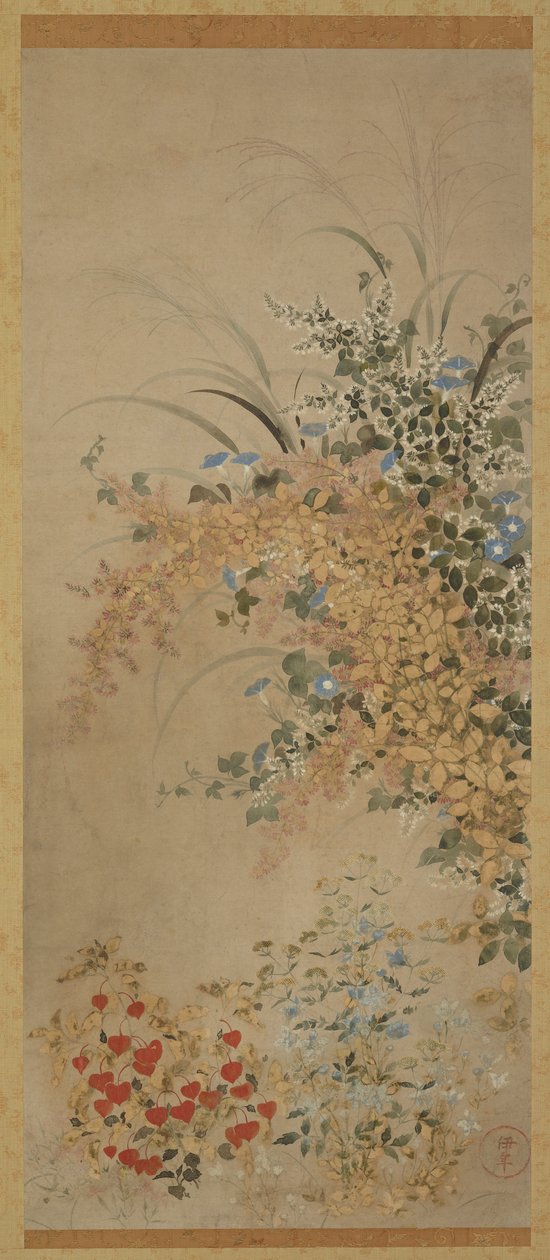 花和草，江户时期，1600-1630。 作者 封印大师