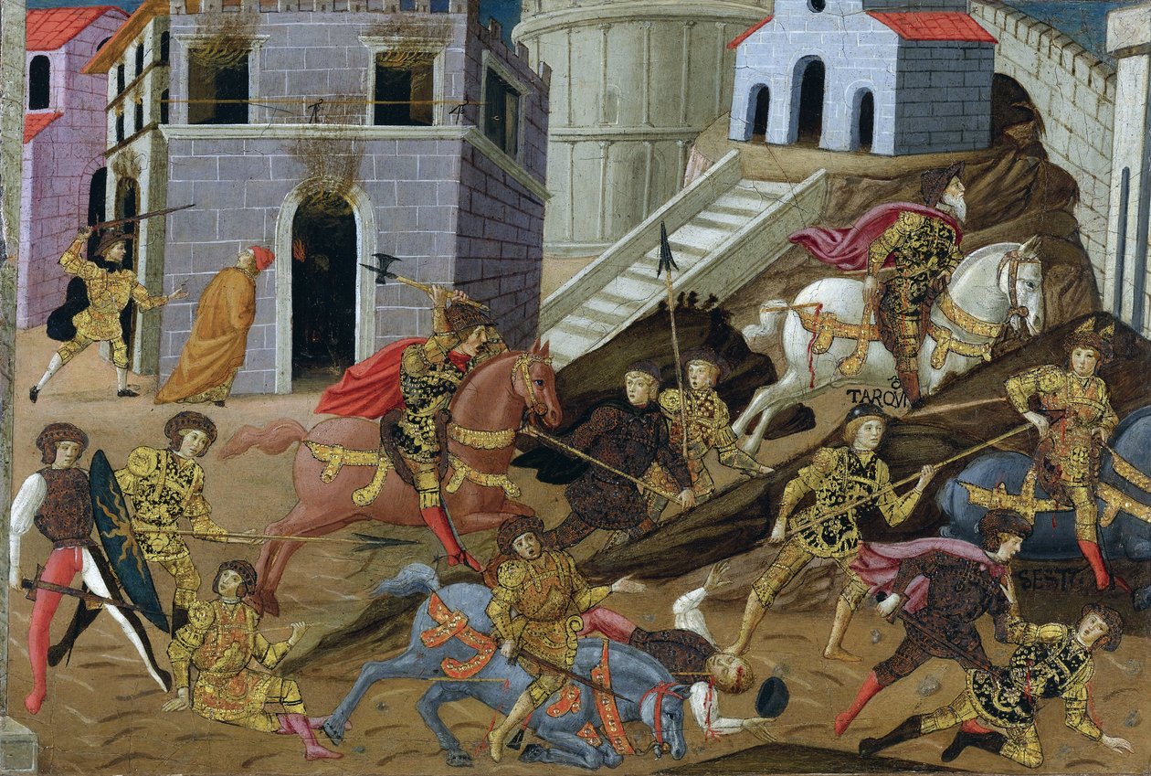 Tarquin le Superbe（死于JC前495年）--Tarquin和他的家人被驱逐出罗马--马拉迪大师（Maestro di Marradi）（活跃于1470-1513年）--15世纪晚期--板上淡彩画--41x65.5--私人收藏 作者 马拉迪大师