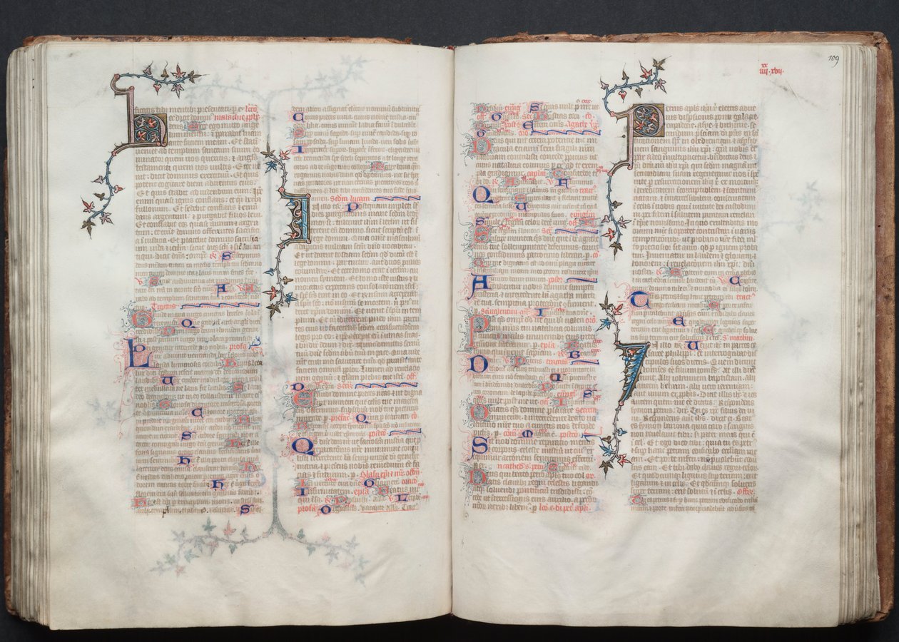 哥达弥撒曲》（The Gotha Missal）：Fol.108v，文本，约1375。 作者 Boqueteaux大师