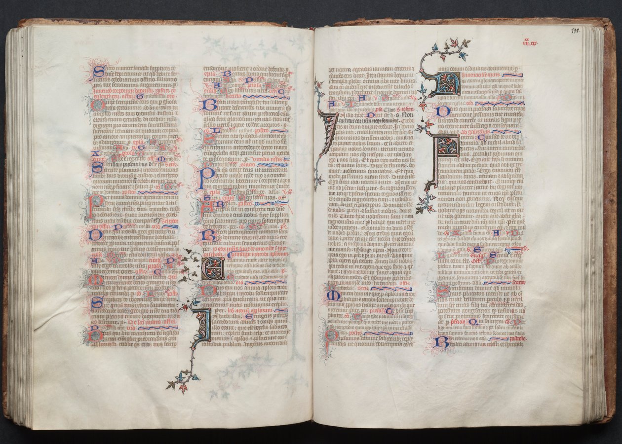 哥达弥撒曲》（The Gotha Missal）：Fol.111r, Text, c. 1375. 作者 Boqueteaux大师
