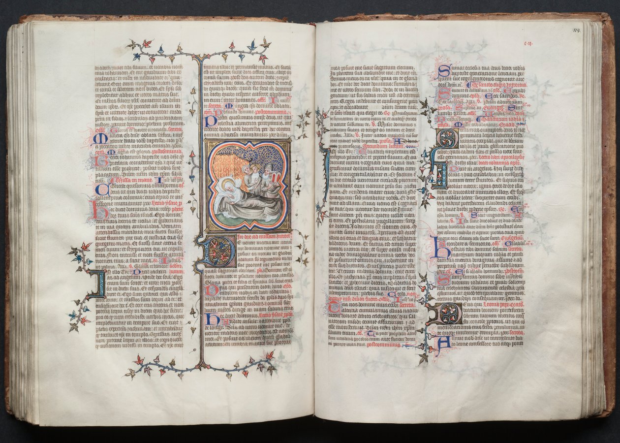 哥达弥撒曲》（The Gotha Missal）。Fol.113v，《施洗者约翰的诞生》，约1375年。 作者 Boqueteaux大师