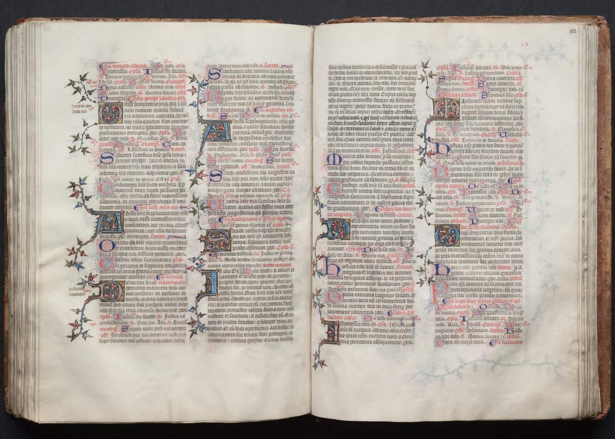 哥达弥撒曲》（The Gotha Missal）。Fol.121v，文本，约1375年。 作者 Boqueteaux大师