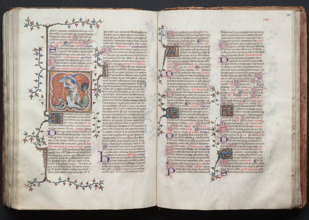 哥达弥撒曲》（The Gotha Missal）。Fol.124v, The Archangel Michael, 约1375年。 作者 Boqueteaux大师