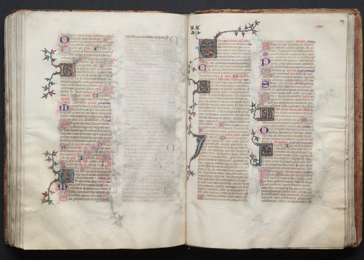 哥达弥撒曲》（The Gotha Missal）。Fol.128v，文本，约1375年。 作者 Boqueteaux大师