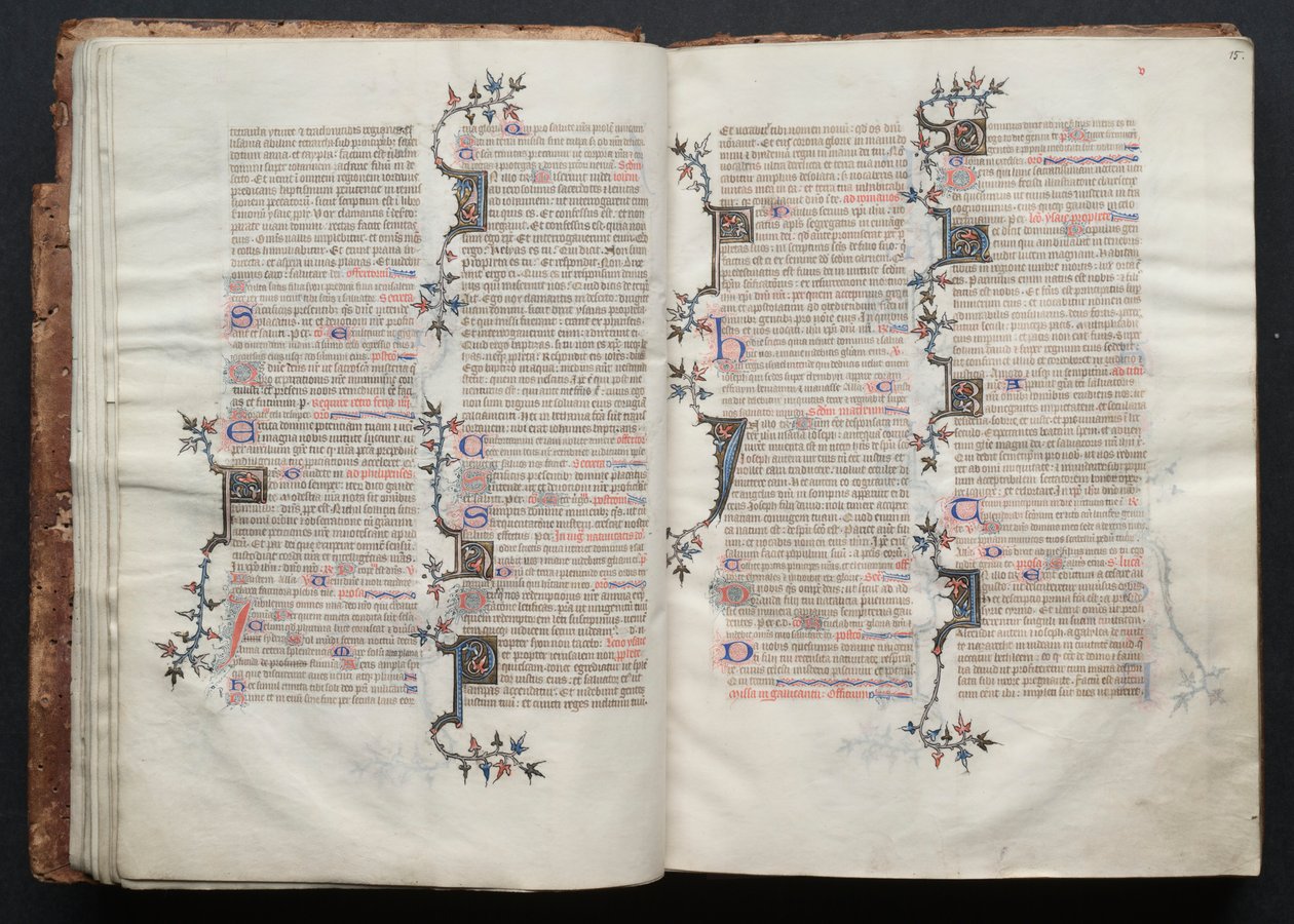 哥达弥撒曲》（The Gotha Missal）。Fol.14v，文本，约1375年。 作者 Boqueteaux大师