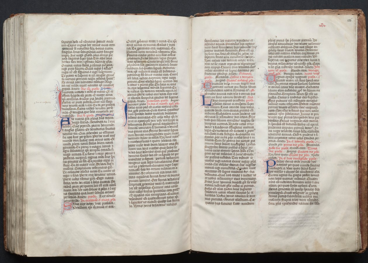 哥达弥撒曲》（The Gotha Missal）。Fol.155v，文本，约1375年。 作者 Boqueteaux大师