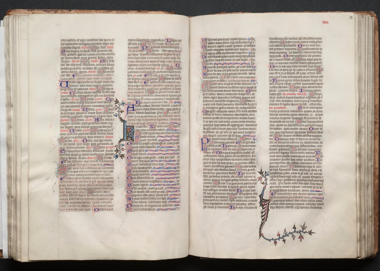 哥达弥撒曲》（The Gotha Missal）。Fol.53v，文本，约1375年。 作者 Boqueteaux大师
