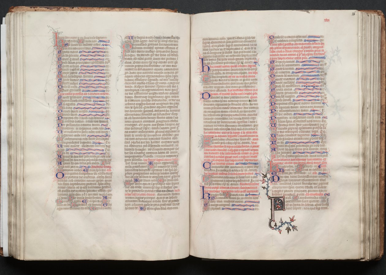哥达弥撒曲》（The Gotha Missal）。Fol.55v，文本，约1375年。 作者 Boqueteaux大师