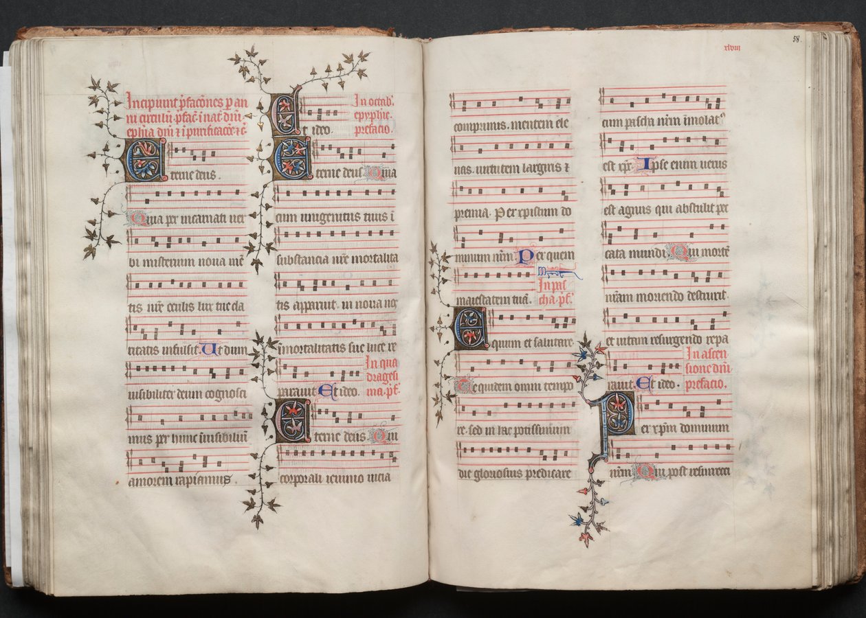 哥达弥撒曲》（The Gotha Missal）：Fol.57v，文本，约1375。 作者 Boqueteaux大师