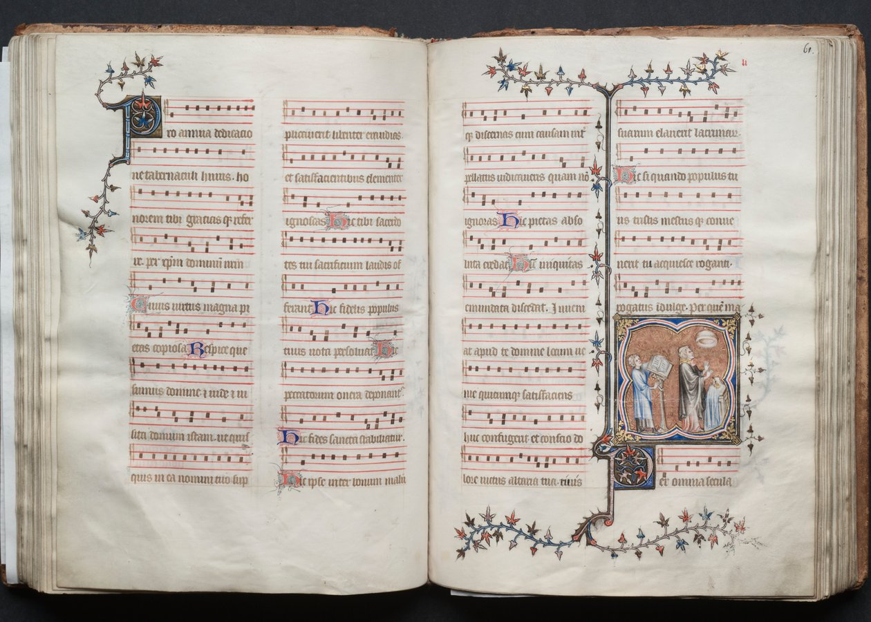 哥达弥撒曲》（The Gotha Missal）。Fol.60v，文本，约1375年。 作者 Boqueteaux大师