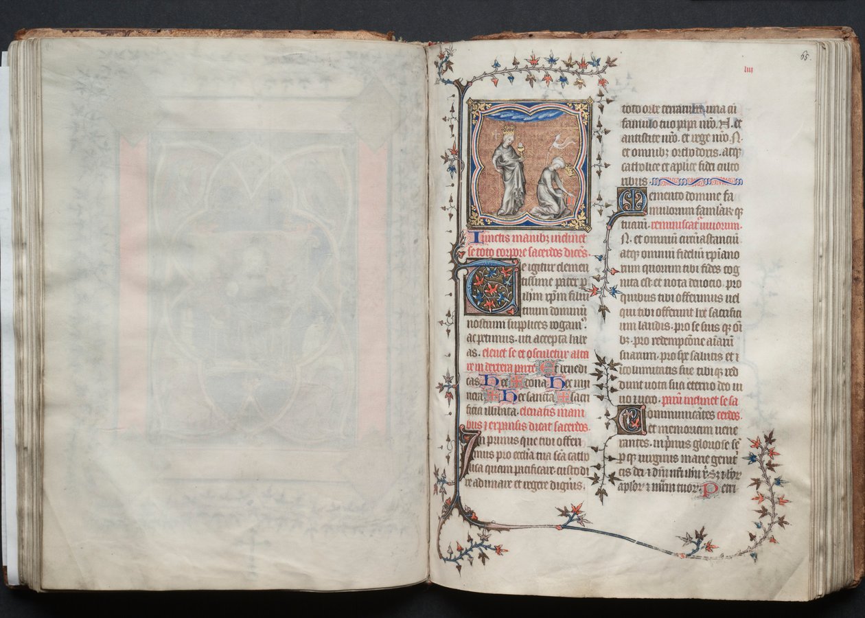 哥达弥撒曲》（The Gotha Missal）。Fol.65r，教堂和犹太教堂，约1375年。 作者 Boqueteaux大师