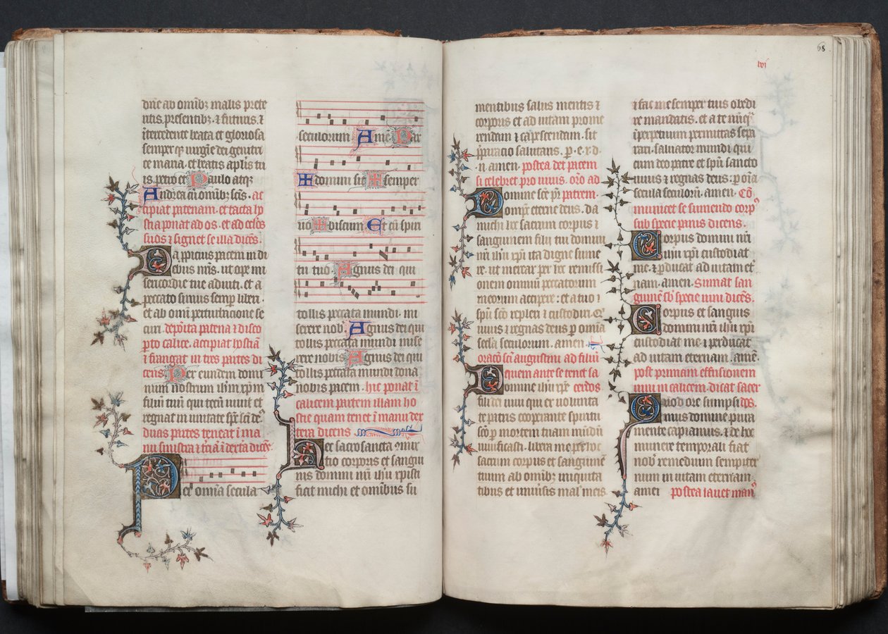 哥达弥撒曲》（The Gotha Missal）。Fol.67v，文本，约1375。 作者 Boqueteaux大师