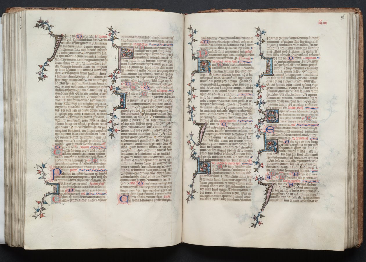 哥达弥撒曲》（The Gotha Missal）。Fol.95v，文本，约1375年。 作者 Boqueteaux大师