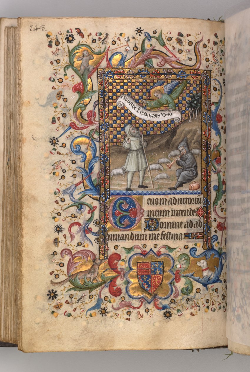 纳瓦拉国王（1361-1425）贵族查尔斯（Charles the Noble）的时间：牧羊人的报喜... verso，c1 作者 布鲁塞尔缩写和助理的硕士