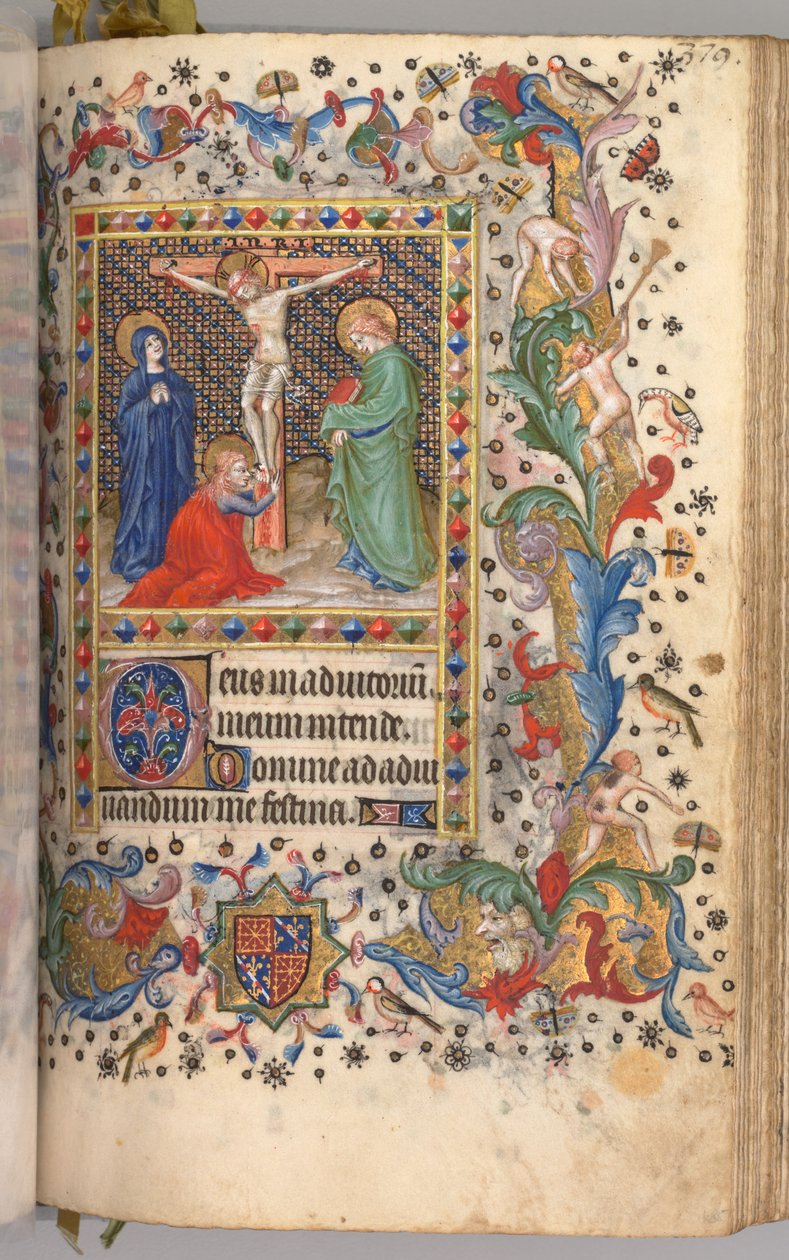 纳瓦拉国王（1361-1425）贵族查尔斯（Charles the Noble）的时间： 185r，被钉十字架，c。 1405。 作者 布鲁塞尔缩写和助理的硕士