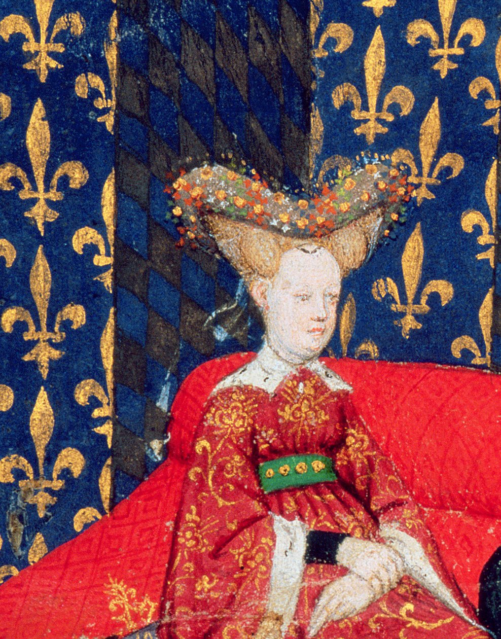 Harl 4431 fol.3 Isabeau of Bavaria, Queen of France (1371-1435), from the poems of Christine de Pisan, c.1410-15 (vellum) (detail of 53284) 作者 Cite des Dames 大师