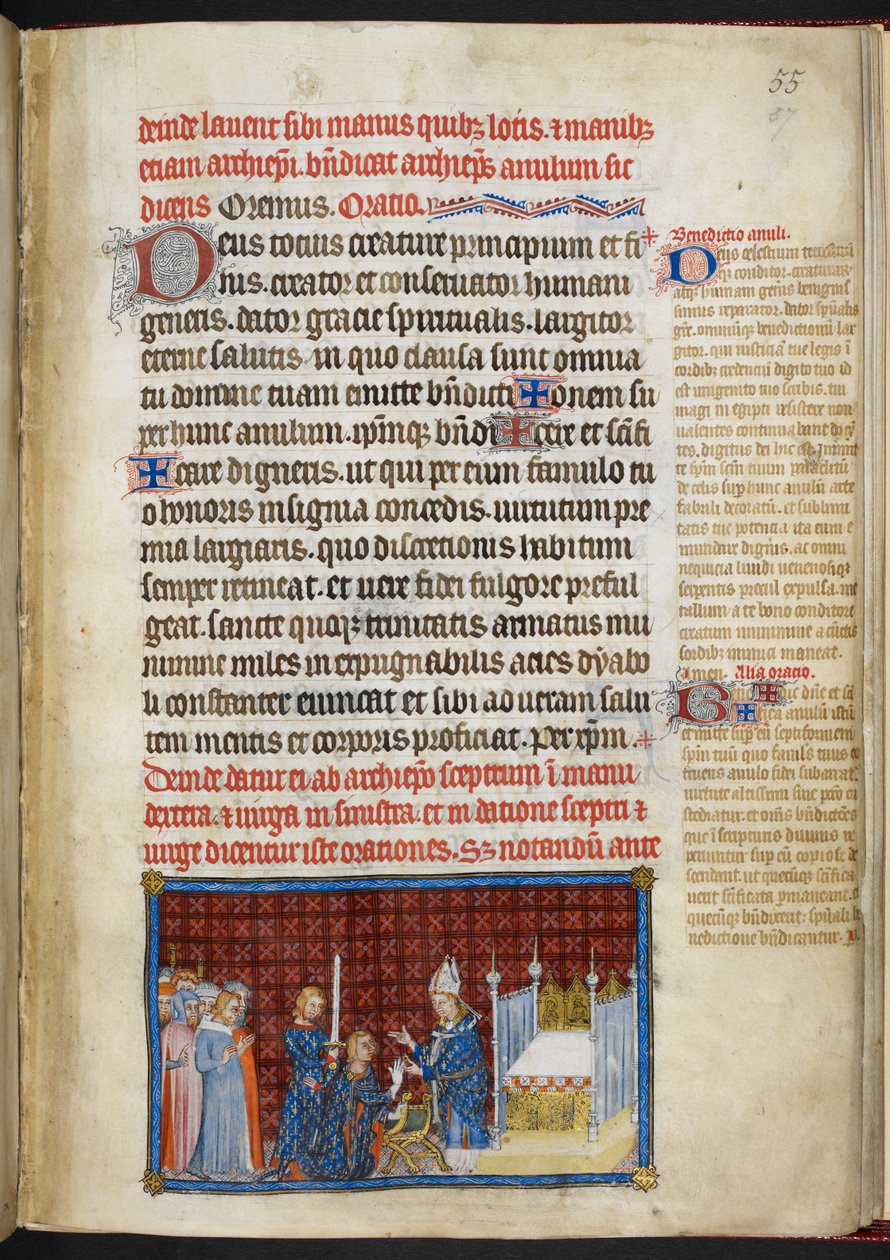 Cotton Tiberius B. VIII f.57r 国王接受 "法国国王查理五世加冕纪念册 "戒指 作者 查理五世加冕书大师