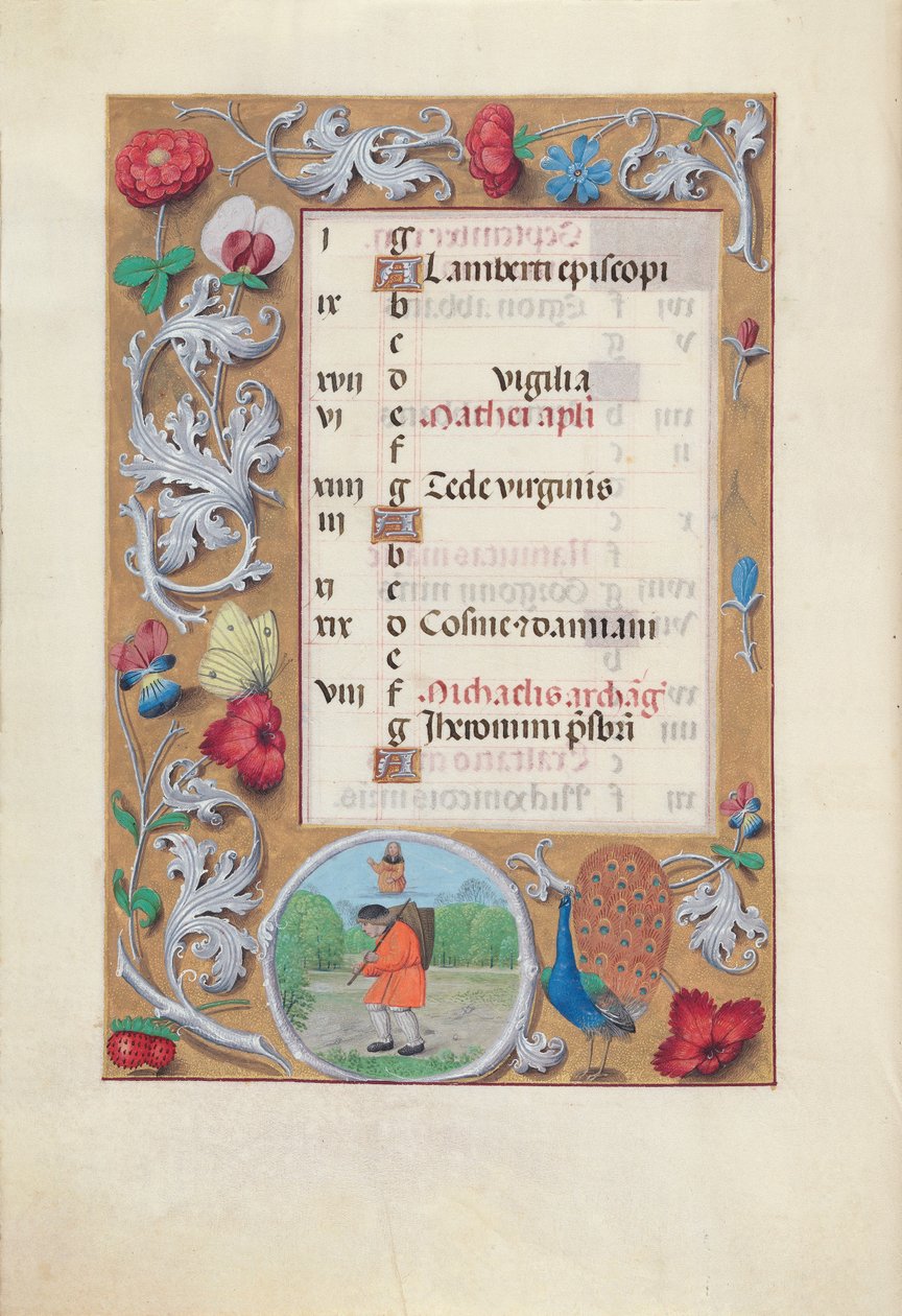 西班牙天主教女王伊莎贝拉的小时：  Fol.10v, 九月 作者 马克西米利安第一本祈祷书的硕士