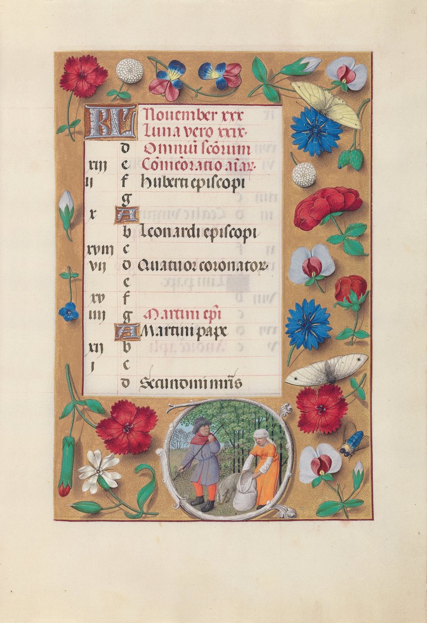 西班牙天主教女王伊莎贝拉的小时：  Fol.12r, 十一月 作者 马克西米利安第一本祈祷书的硕士