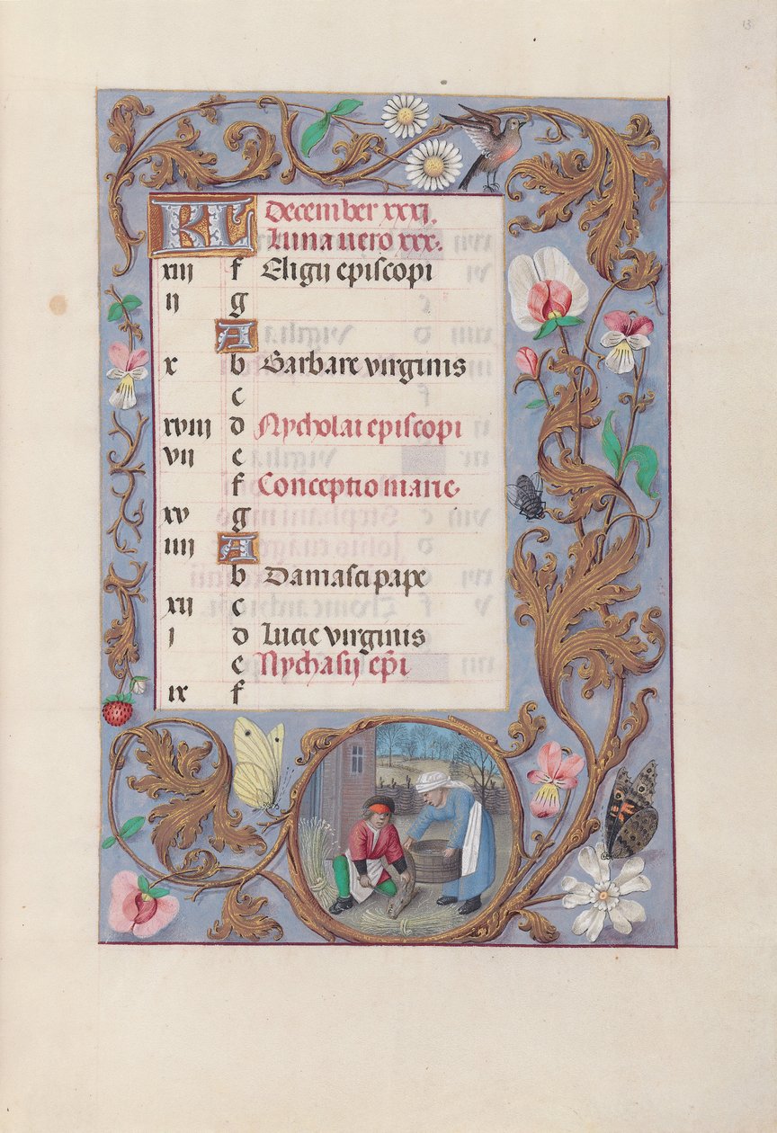 西班牙天主教女王伊莎贝拉的小时：  Fol.13r, 十二月 作者 马克西米利安第一本祈祷书的硕士