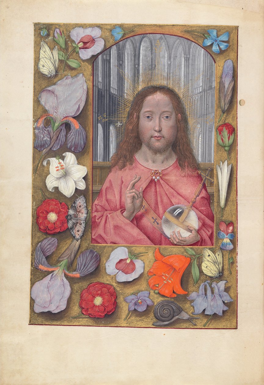 西班牙天主教女王伊莎贝拉的小时：  Fol.14v, Salvator Mundi 作者 马克西米利安第一本祈祷书的硕士