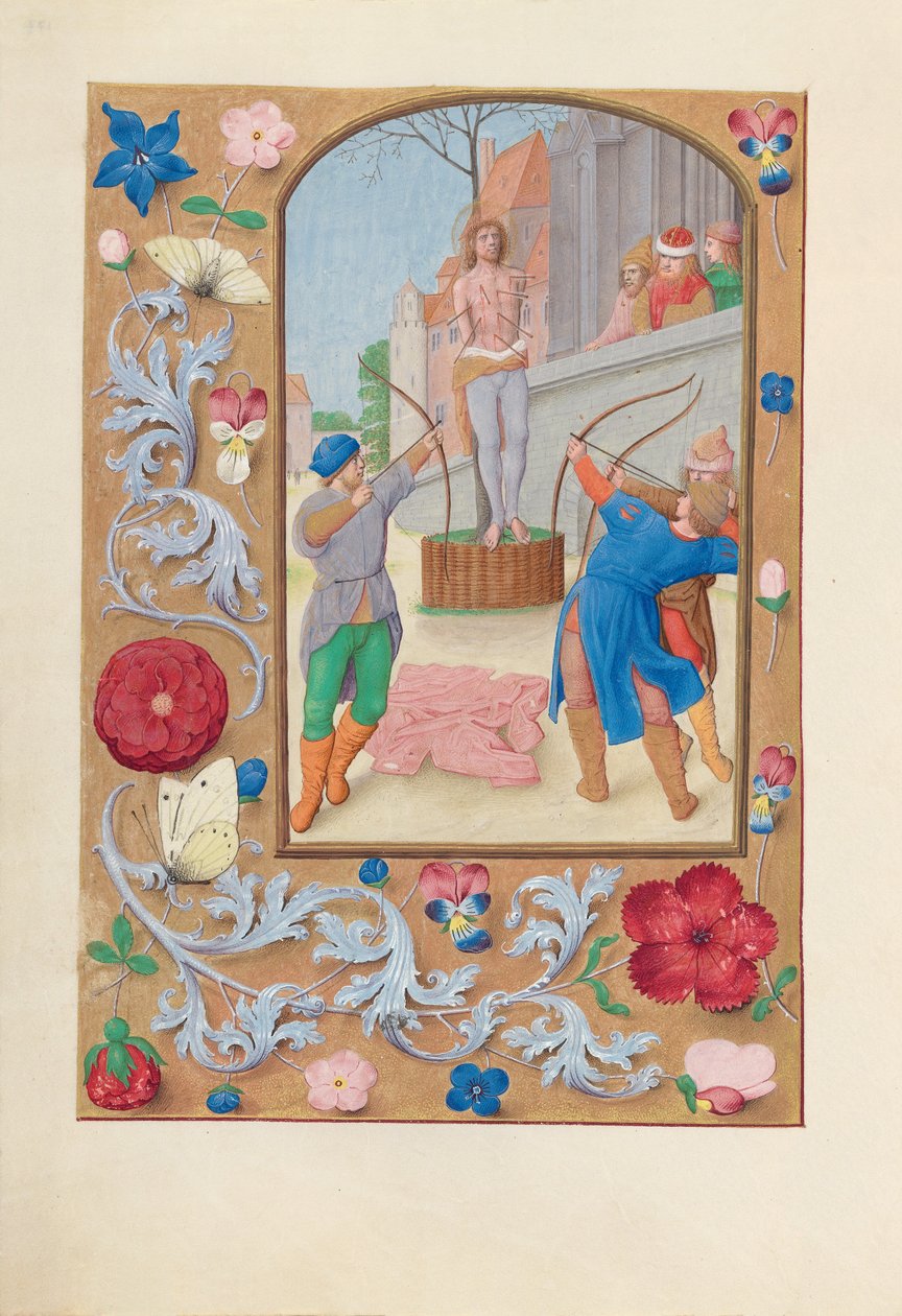 西班牙天主教女王伊莎贝拉的小时：  Fol.177v，圣塞巴斯蒂安 作者 马克西米利安第一本祈祷书的硕士