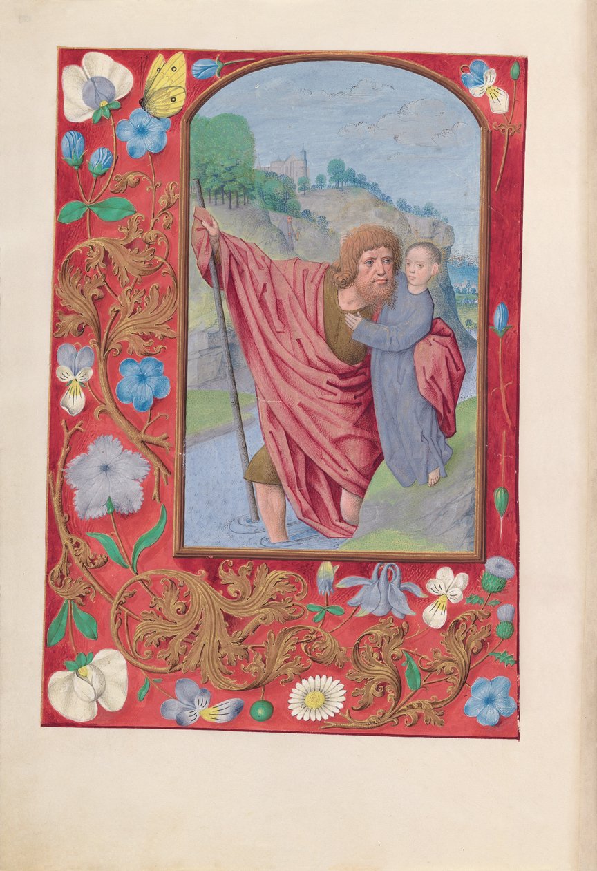 西班牙天主教女王伊莎贝拉的小时：  Fol.179v，圣克里斯托弗 作者 马克西米利安第一本祈祷书的硕士