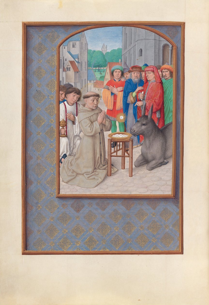 西班牙天主教女王伊莎贝拉的小时：  Fol.187v，帕多瓦的圣安东尼 作者 马克西米利安第一本祈祷书的硕士
