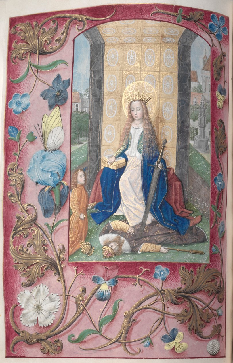 西班牙天主教女王伊莎贝拉的小时：  Fol.189v，圣凯瑟琳 作者 马克西米利安第一本祈祷书的硕士