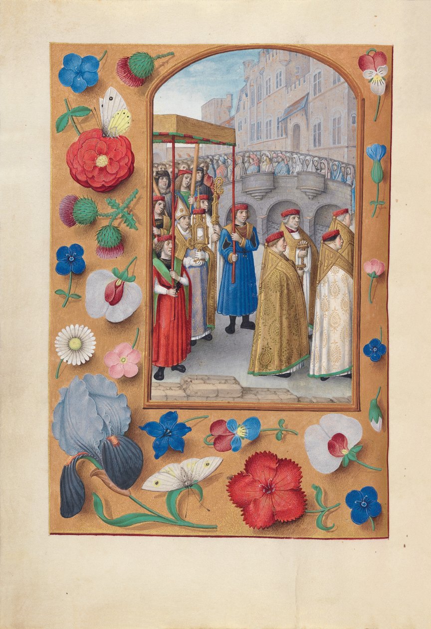 西班牙天主教女王伊莎贝拉的小时：  Fol.43v，圣礼游行 作者 马克西米利安第一本祈祷书的硕士