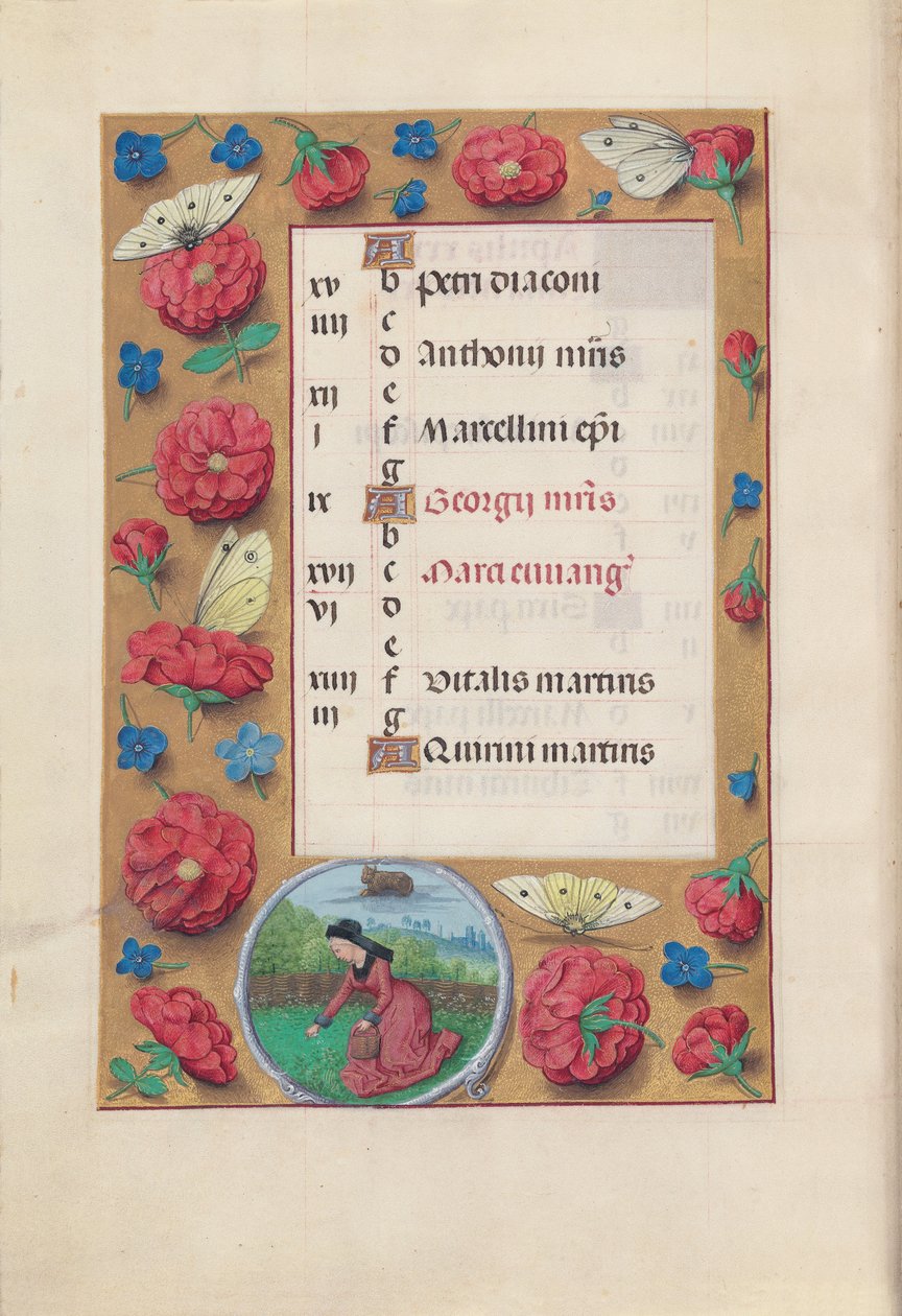 西班牙天主教女王伊莎贝拉的小时：  Fol.5v, 四月 作者 马克西米利安第一本祈祷书的硕士