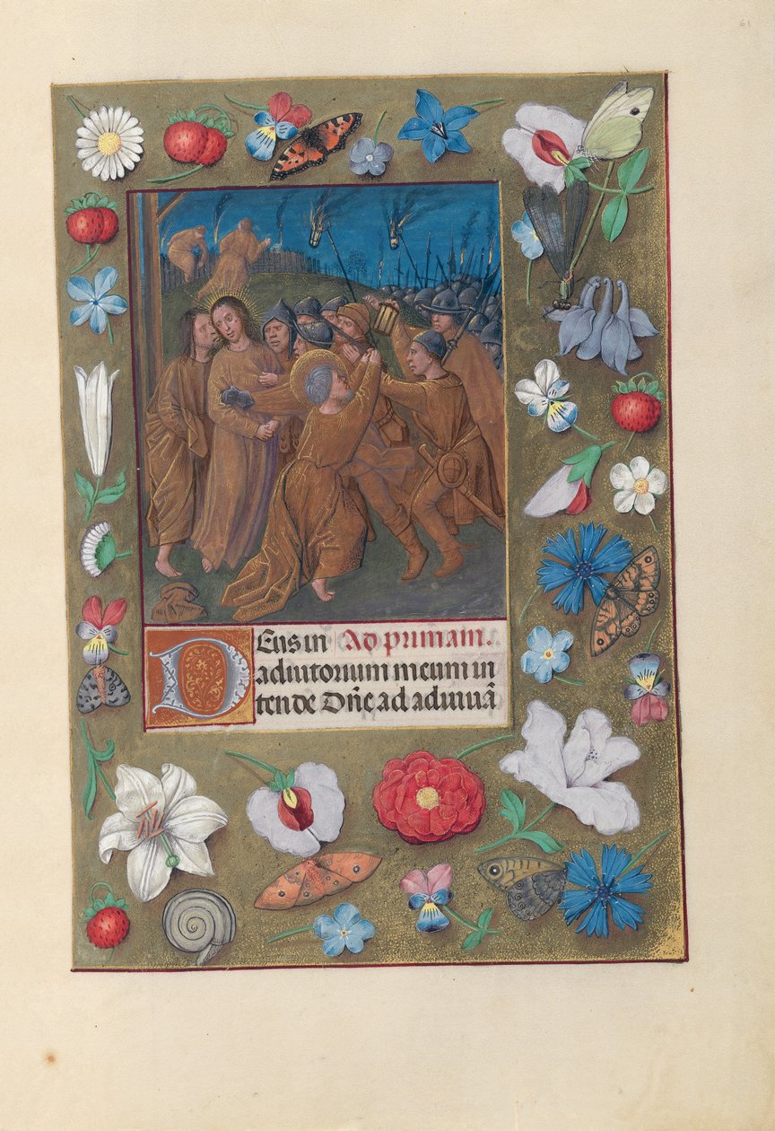 西班牙天主教女王伊莎贝拉的小时：  Fol.61r，犹大之吻 作者 马克西米利安第一本祈祷书的硕士