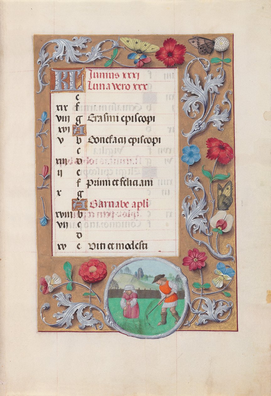 西班牙天主教女王伊莎贝拉的小时：  Fol.7r，六月 作者 马克西米利安第一本祈祷书的硕士