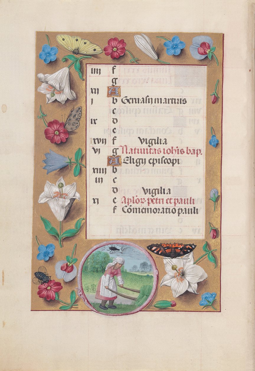 西班牙天主教女王伊莎贝拉的小时：  Fol.7v, 六月 作者 马克西米利安第一本祈祷书的硕士