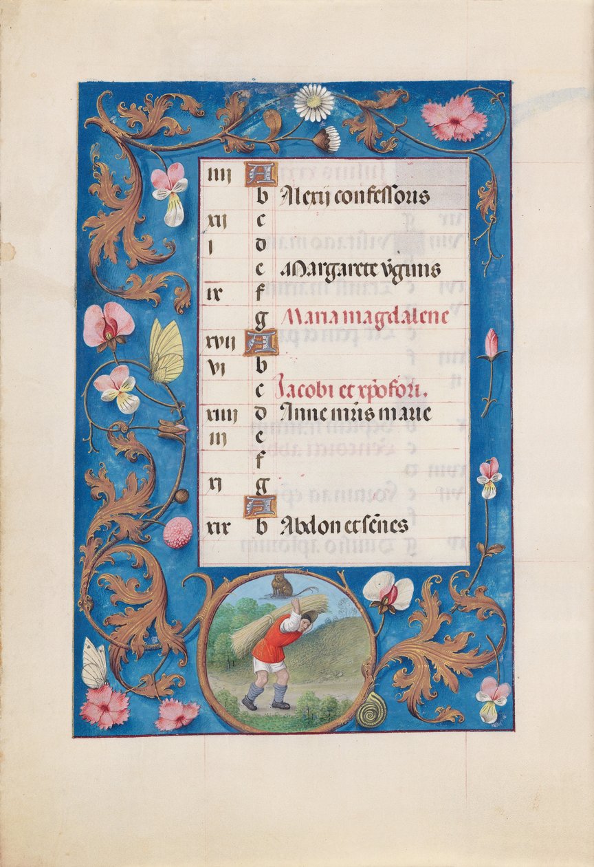 西班牙天主教女王伊莎贝拉的小时：  Fol.8v, 七月 作者 马克西米利安第一本祈祷书的硕士