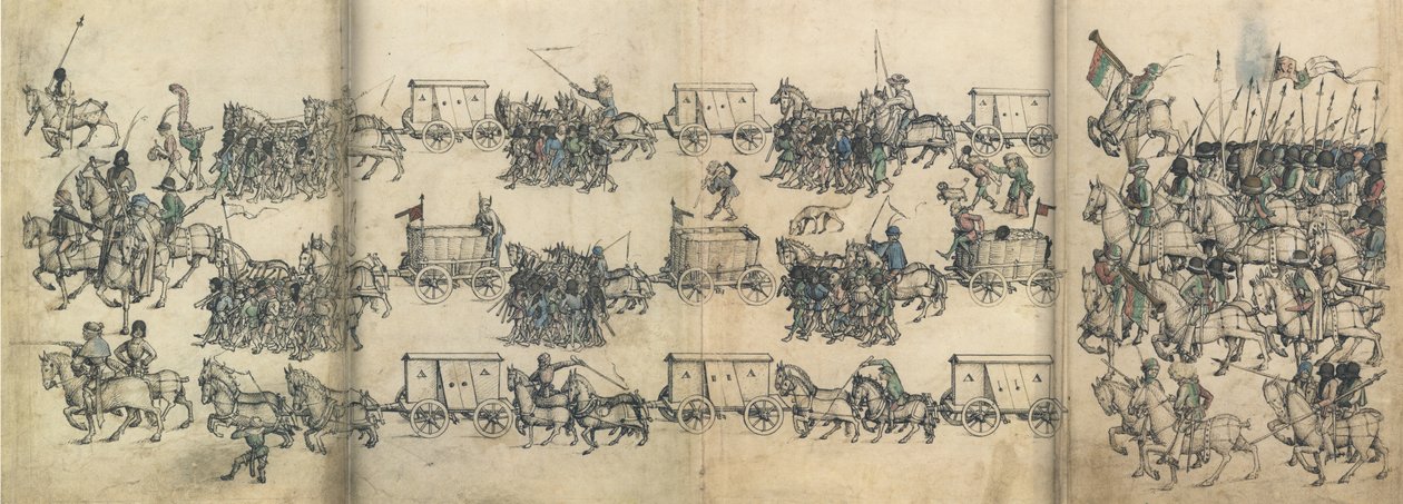 军队训练 出自沃尔夫格城堡的中世纪户口本，约1485年 作者 沃尔夫格城堡之家书大师