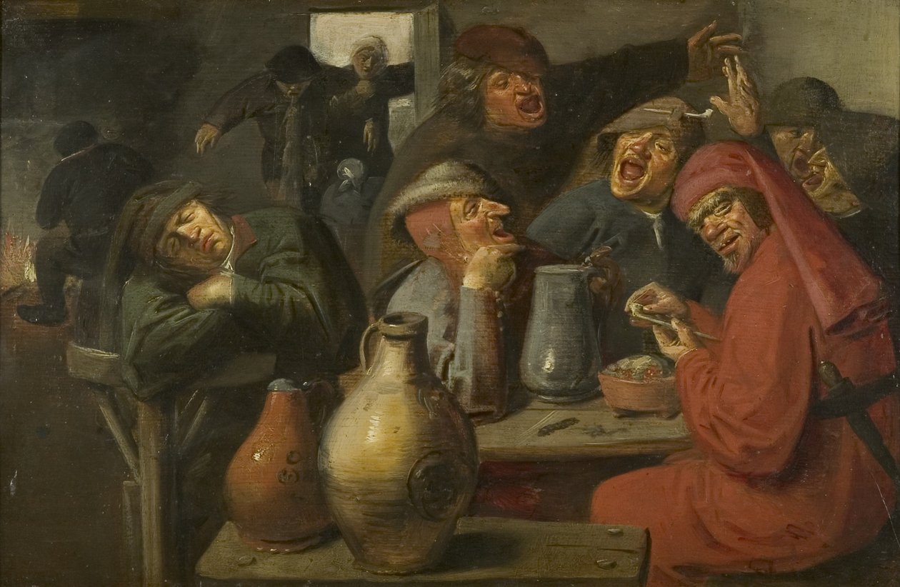 小酒馆的内部，农民旋转，约1635年（面板上有油） 作者 大罐子大师