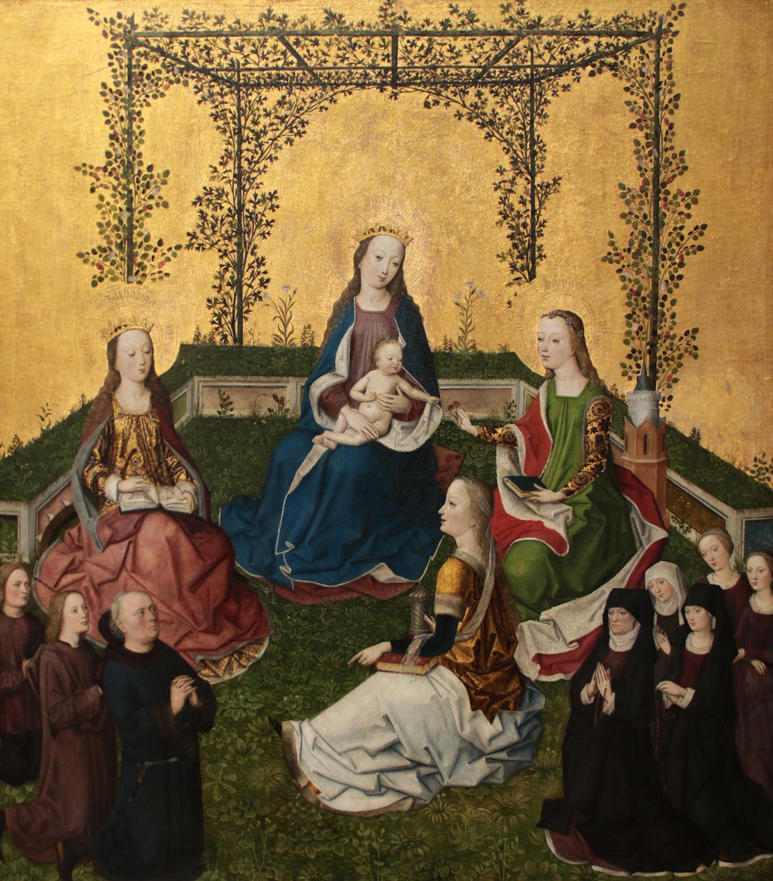 玫瑰花架下的圣母与孩子（Maria mit dem Kind in der Rosenlaube），约 1470 年 作者 圣母玛利亚生活大师