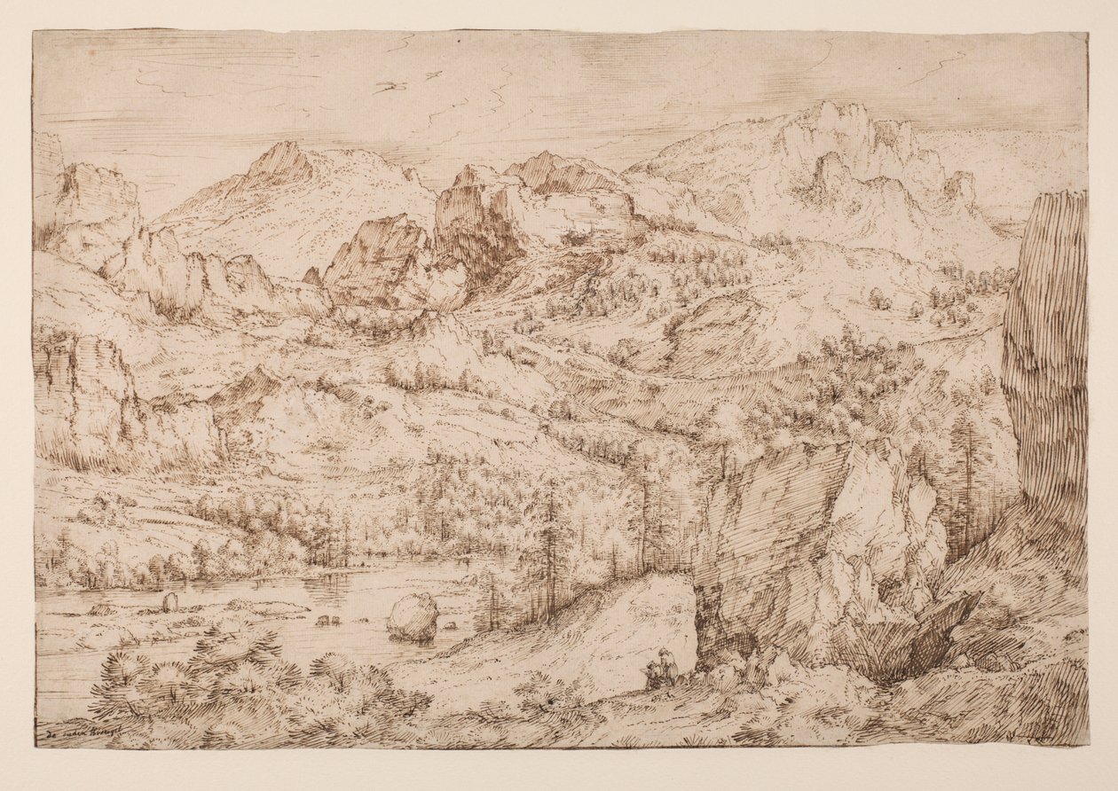 艺术家素描风景，约 1606-08 年（纸上钢笔、墨水和黑色粉笔） 作者 山风景大师