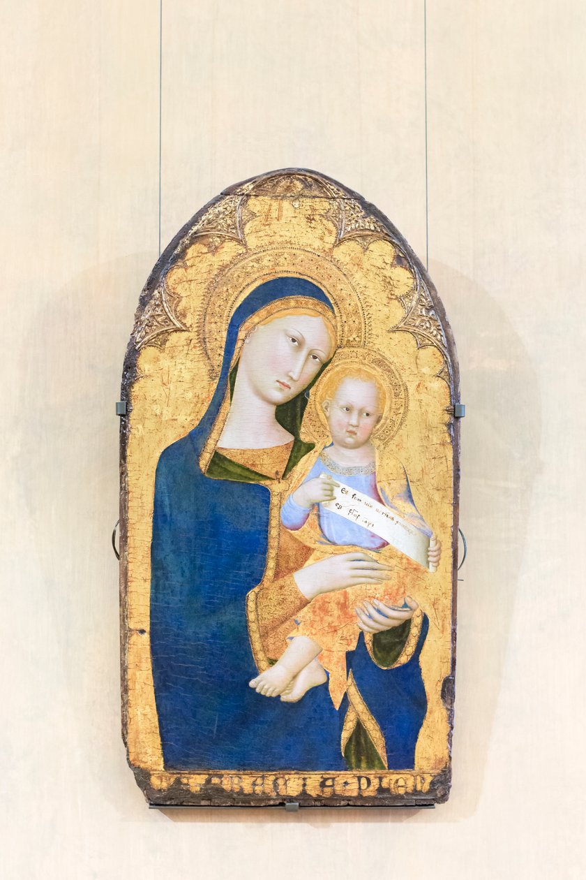 Madonna and child, Maestro della Madonna di palazzo Venezia, Siena, active in the first half of the 14th century, national gallery of ancient art, Rome, Italy   1460214   zh       chinese Successfully Translated  Original: Tapestry panel depicting the Visi 作者 威尼斯麦当娜宫大师