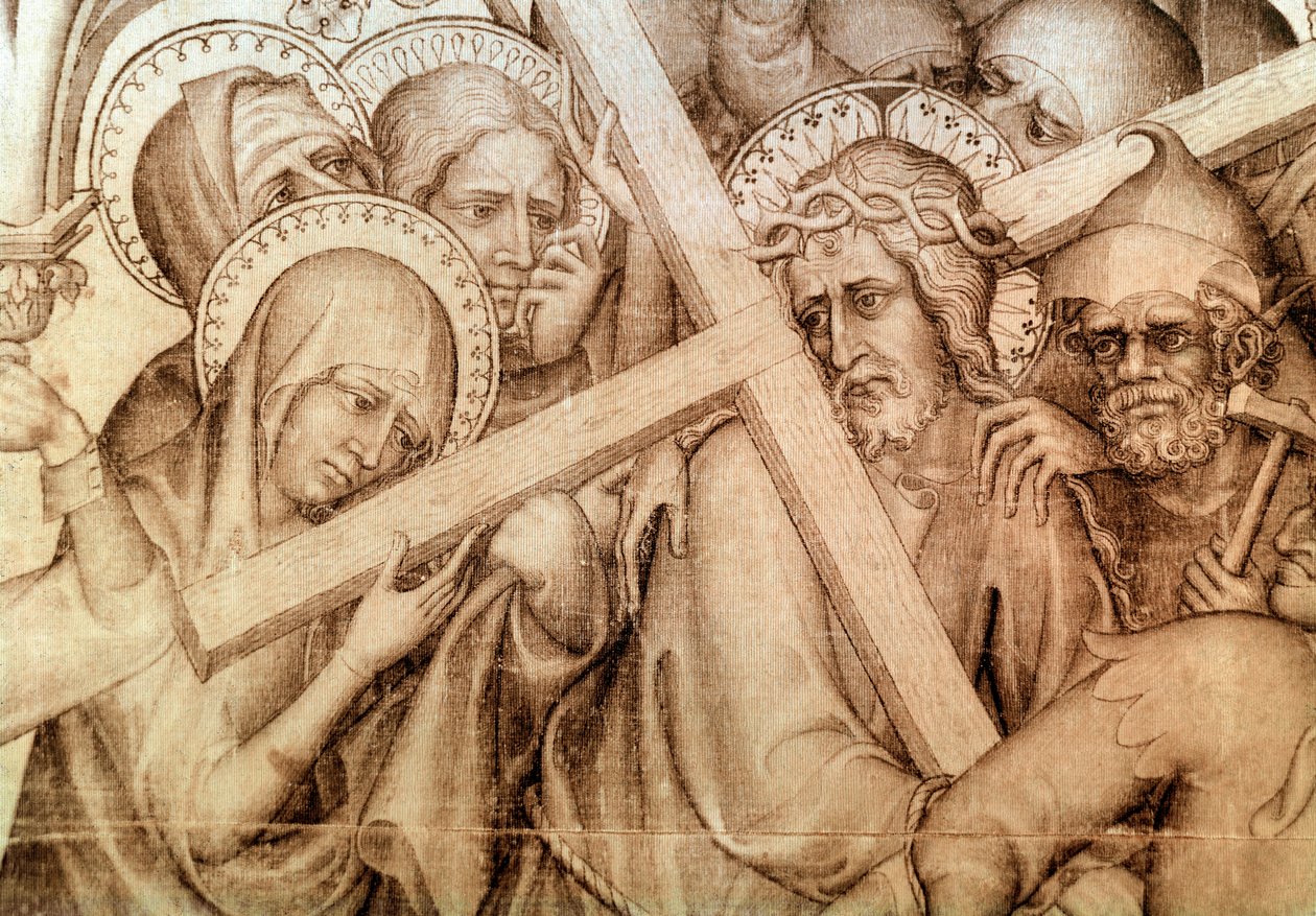 纳博讷的Parement：基督背着十字架（丝绸上的纯灰色画） 作者 Narbonne 的 Parement 大师