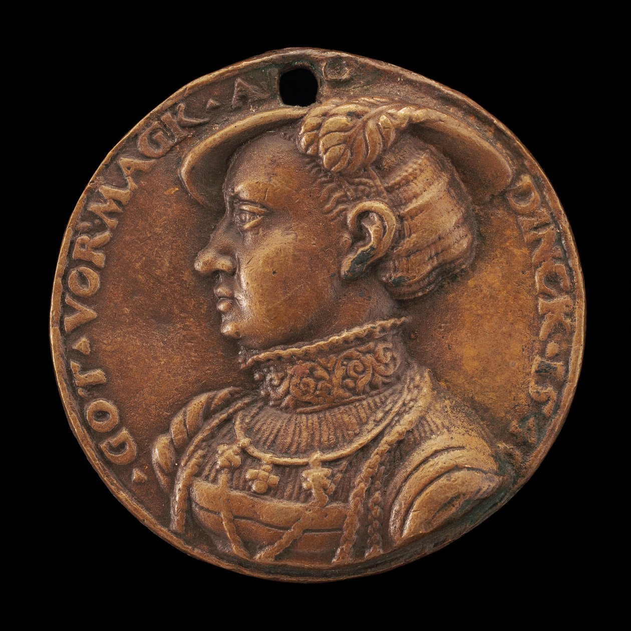 萨克森的艾米利亚，1516-1591年，勃兰登堡-安斯巴赫的侯爵夫人[正面]，1540年。 作者 皮斯托瑞斯勋章大师