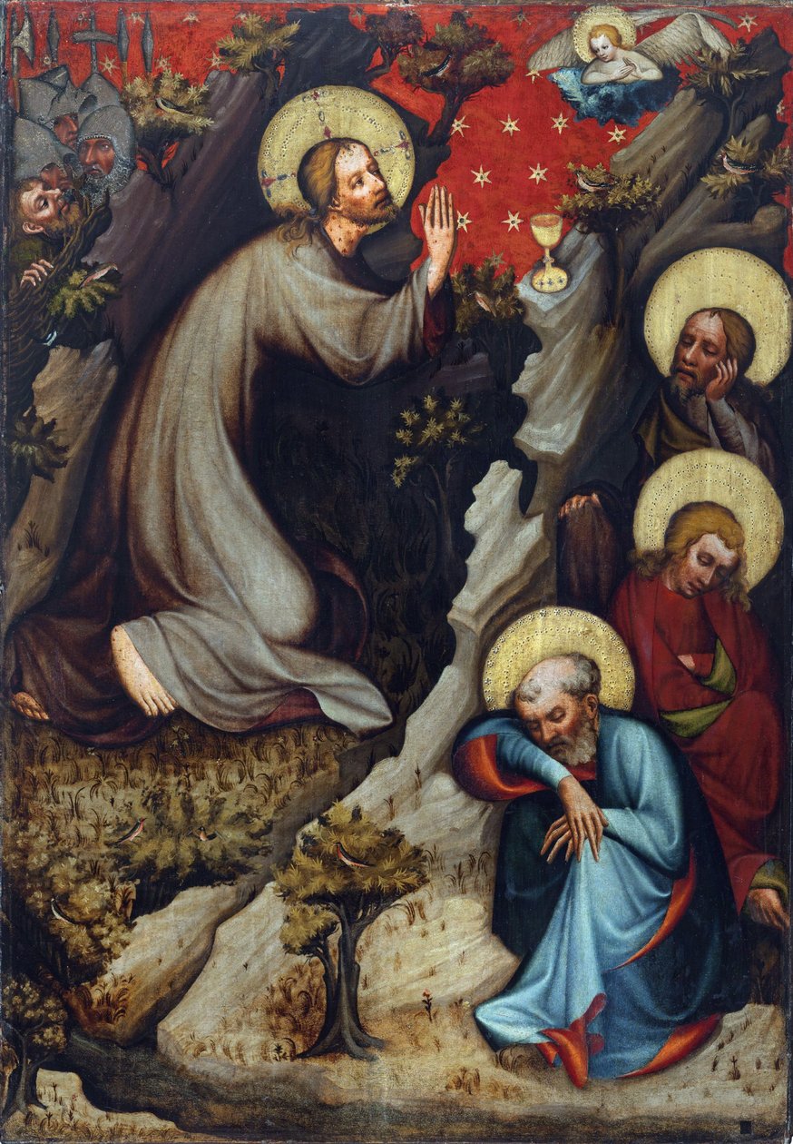 Agonie dans le jardin des Oliviers - Christ on the Mount of Olives - Wittingau大师（Trebon Altarpiece大师）（约1380-1390年活跃）。彩绘板上，约1380年。国家美术馆，布拉格 作者 Trebon祭坛大师
