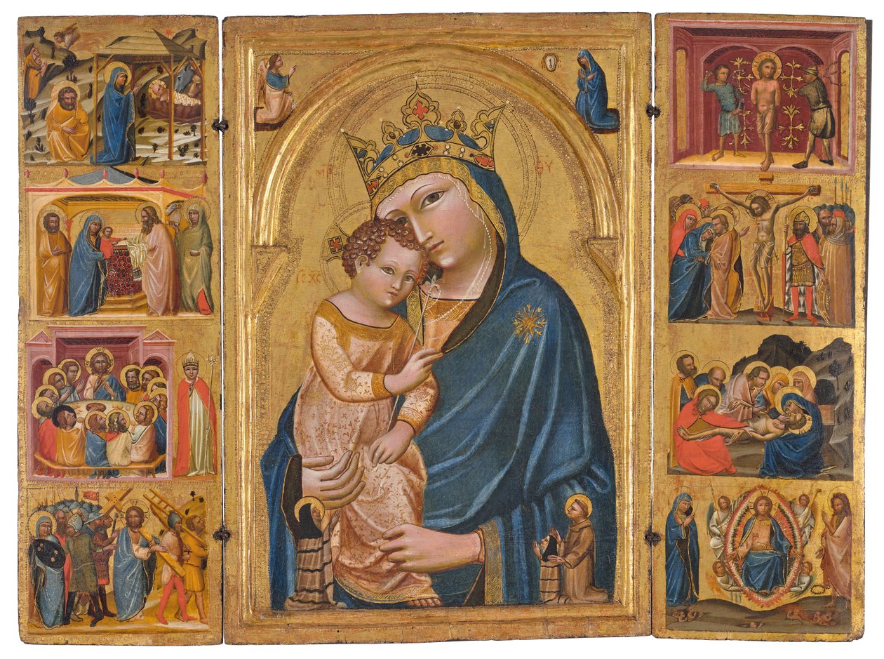 瓦尔拉夫三联画，c。 1360（面板上蛋彩画和金色） 作者 Wallraf 三联画大师