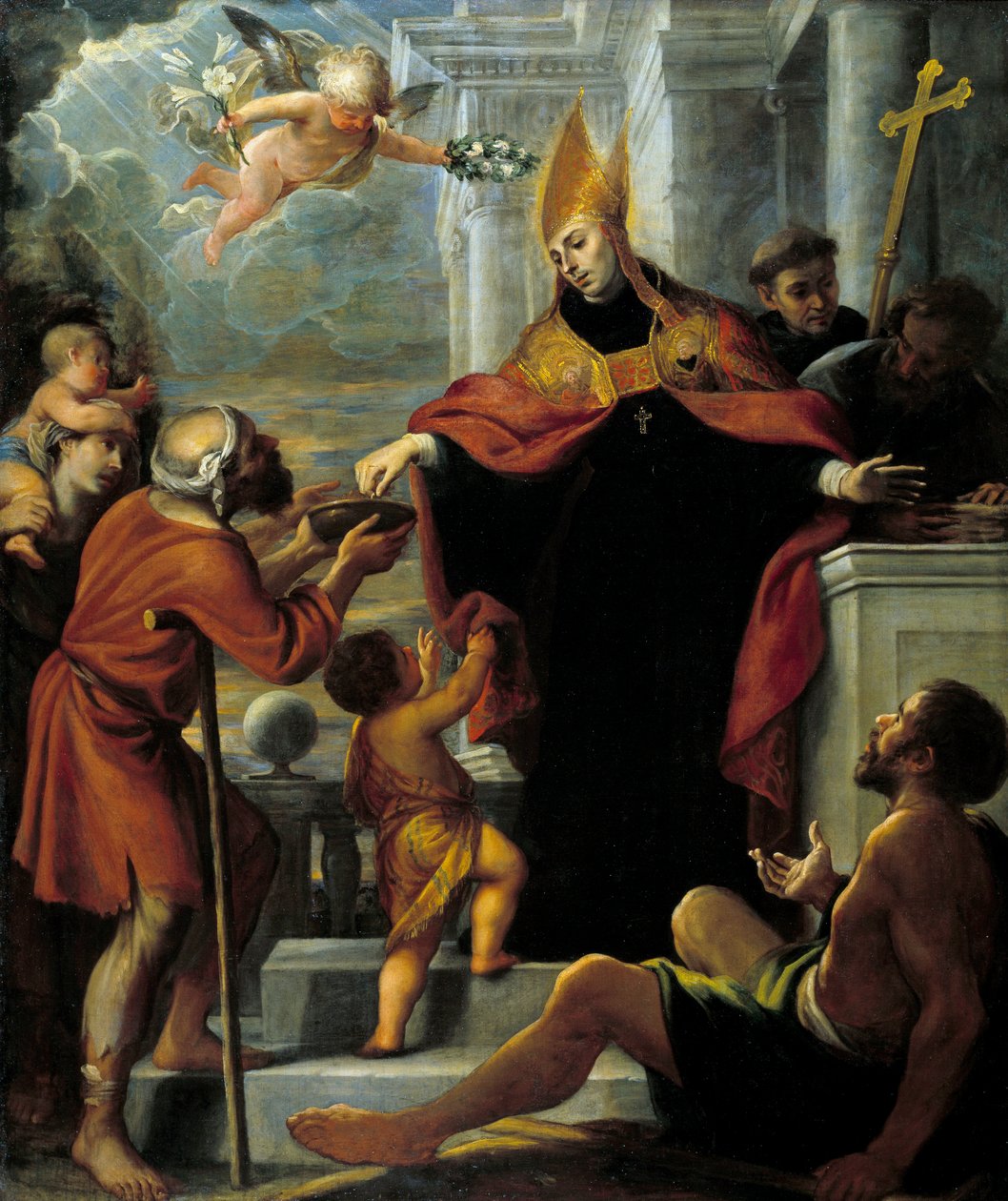 圣托马斯·德维伦纽夫（Saint Thomas de Villeneuve）将Amones分发给乞Mat马特奥·塞雷佐（Mateo Cerezo）的画作 作者 马特奥·塞雷佐（Mateo Cerezo）