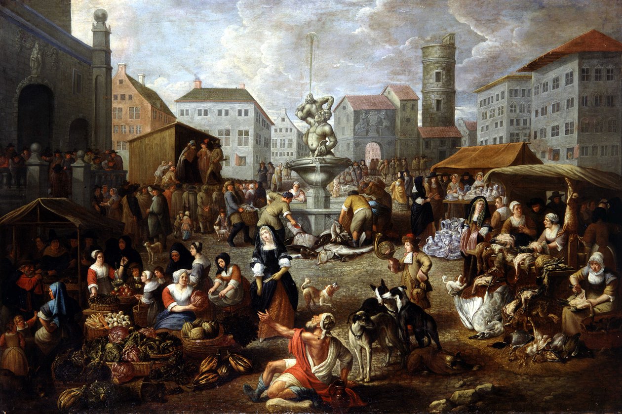 步行场景 - 18 世纪绘画，Musee de Tesse（勒芒） 作者 Matheus van Helmont